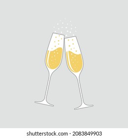 Clink glasses champagne graphic icon. Cheers with two champagne glasses sign isolated on gray background. Vector illustration