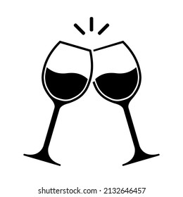Icono de vector negro de gafas de enlace. Dos tazas de vidrio animan iconos vectoriales. Celebrar la fiesta.