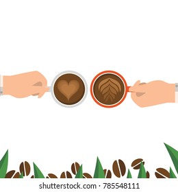 Clink glasses a cup of coffee, flat color