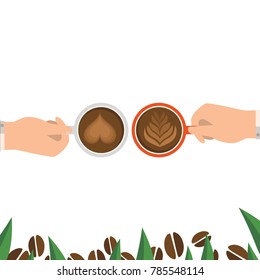 Clink glasses a cup of coffee, flat color