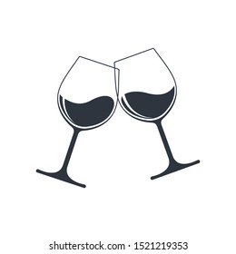 Clink glasses graphic icon. Cheers with two glasses with wine. Sign isolated on white background. Vector illustration