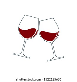 Clink glasses graphic icon. Cheers with two glasses with wine. Sign isolated on white background. Vector illustration