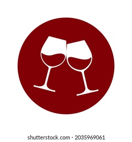 Clink glasses graphic icon. Cheers with two glasses with wine sign in the circle isolated on white background. Vector illustration