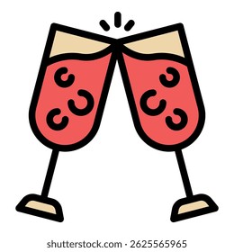 Clink glasses icon. Outline clink glasses vector icon color flat isolated