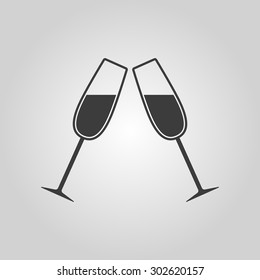 The clink glasses icon. Wineglass and goblet, celebration symbol. Flat Vector illustration