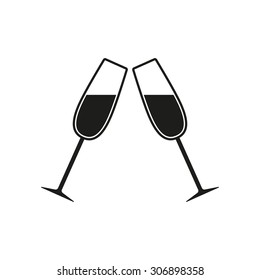 The clink glasses icon. Wineglass and goblet, celebration symbol. Flat Vector illustration
