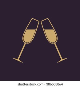 The clink glasses icon. Wineglass and goblet, celebration symbol. Flat Vector illustration
