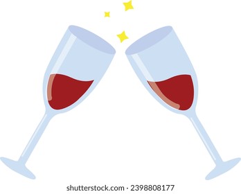 Clink wine glasses flat style. Glasses with alcoholic beverages