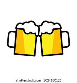 Clinking beer mugs flat icon emoji isolated vector illustration on white background