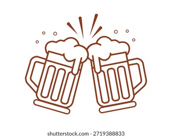 Clinking Beer Mugs Line Icon, Cheers Symbol for Oktoberfest, Pub, Brewery and Celebration Design.