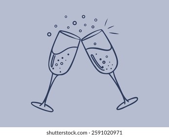 Clinking Champagne Glasses – Elegant Celebration Doodle Illustration.