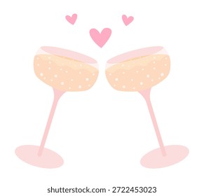 Copos de champanhe com coração vetor ilustração plana
