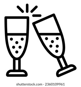 Clinking of champagne glasses line icon, New Year concept, sparkling champagne glasses sign on white background, clink wineglasses icon in outline style for mobile and web. Vector graphics