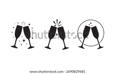 Clinking Champagne Glasses Vector Silhouette for Celebration