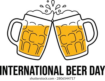 Clinking frothy beer mugs icon for international beer day celebration vector illustration design