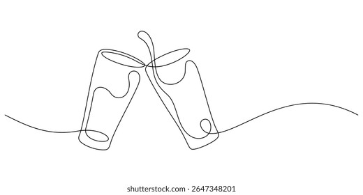 clinking glass celebrating happy hour one line drawing continuous handdrawn minimalist art decorative
