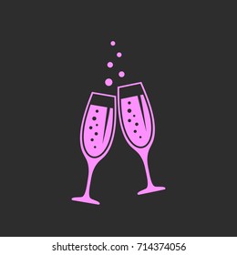 Clinking glasses of champagne vector icon illustration on black background
