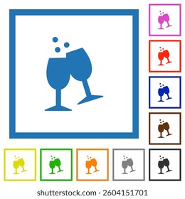 Clinking Glasses flat color icons in square frames on white background
