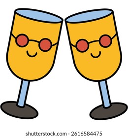 clinking glasses flat vector illustration white background
