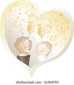 Clinking of glasses in heart.