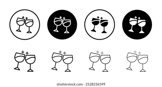 Clinking glasses icon Black and white outline vector