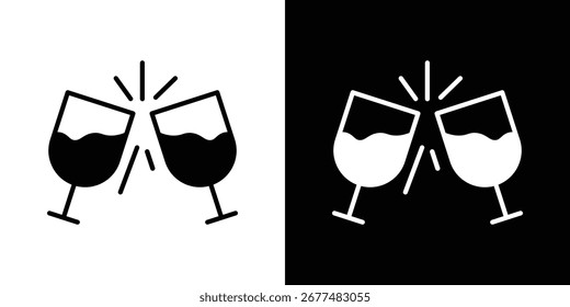 Clinking glasses icon collection. Black and white filled vector illustration.