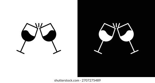 Clinking glasses icon in solid silhouette set. Vector Illustration.