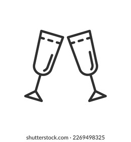 Clinking glasses, linear icon. Line with editable stroke