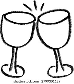 Clinking Glasses Party Icon Crayon Chalk Doodle Drawing Vector