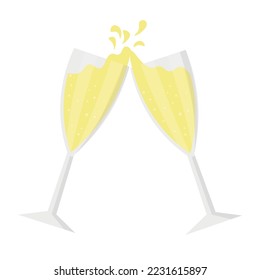 Clinking glasses of sparkling champagne on white background