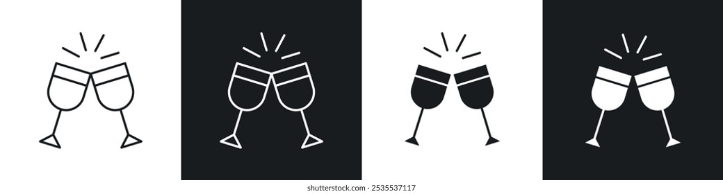 Clinking glasses vector icon set in black and white. EPS 10 illustration