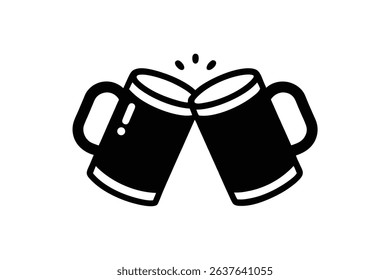 clinking mugs black clip art on white background