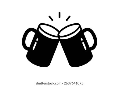 clinking mugs black clip art on white background