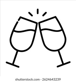 Clinking wine or champagne glasses in continuous line art style perfect for toasts celebrations wedding decor and sophisticated event related illustration work