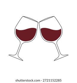 Clinking Wine Glasses Flat Illustration Representing Celebration, Toast, Party, Success Moment, and Social Event Concept