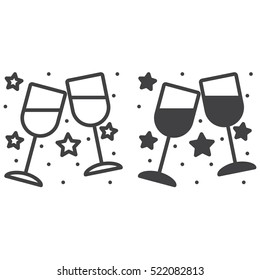 Clinking Wine Glasses, Stemware Line Icon, Outline And Filled Vector Sign, Linear And Full Pictogram Isolated On White, Logo Illustration