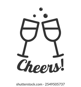 Clinking Wine Glasses Vector with Cheers Text in Silhouette Style.