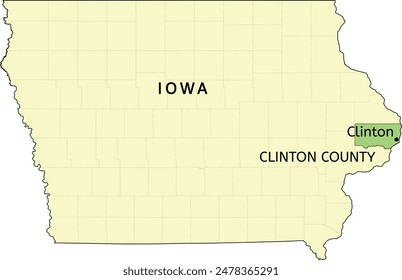 Clinton County and city of Clinton location on Iowa state map