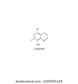 Clioquinol flat skeletal molecular structure Antiprotozoal drug used in amoebiasis treatment. Vector illustration.