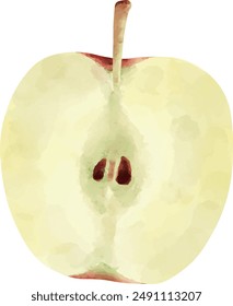 Clip arte de manzana cortada por la mitad en estilo acuarela