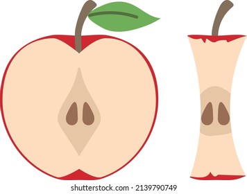 Clip art of apple cut in two and apple core