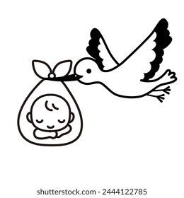 Clip art of baby being carried by stork