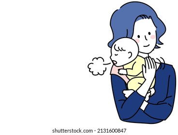 Clip art of baby and mother who burps well
