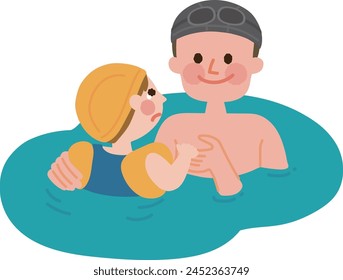 Clip art of baby and teacher afraid of water