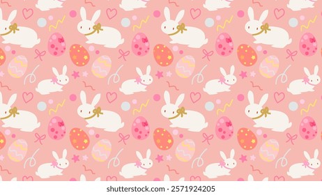 Clip art background of Easter rabbit and eggs pink.