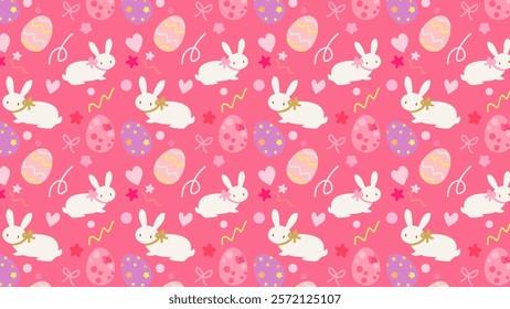 Clip art background of Easter rabbit and eggs.