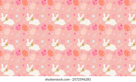 Clip art background of Easter rabbit and eggs.