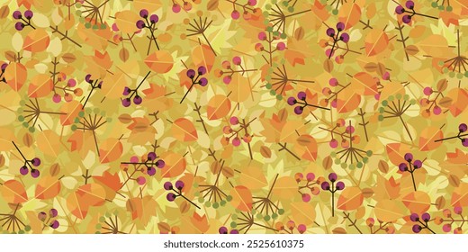 Clip art background of fallen leaf and nut ( Vector pattern Pattern yellow )	