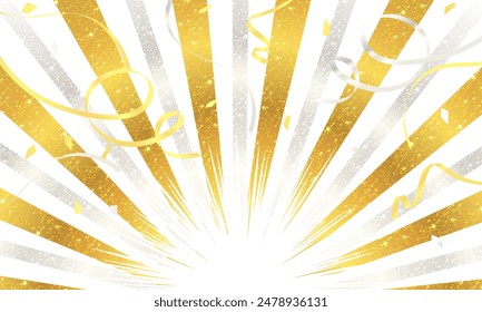Clip art background of gold and silver concentration line pattern and paper tape