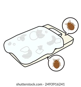 Clip art of bed bugs hiding behind bedding